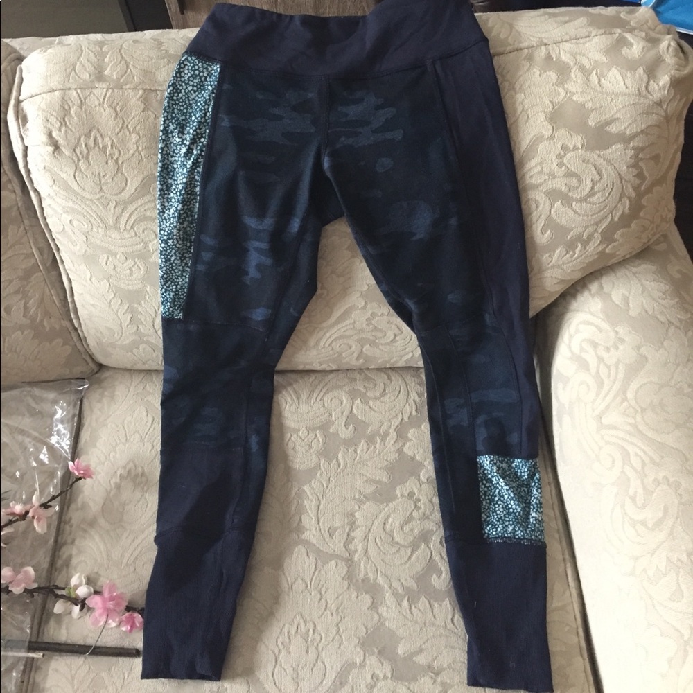 lululemon athletica Black Leggings with Teal Accent Panels
